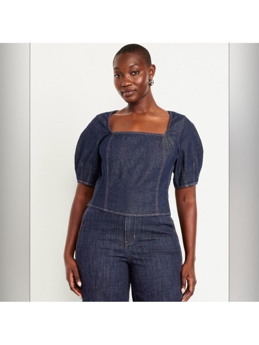 Old Navy Squared-Neck Denim Smocked Crop Top Blouse NWT SP Beachy BoHo